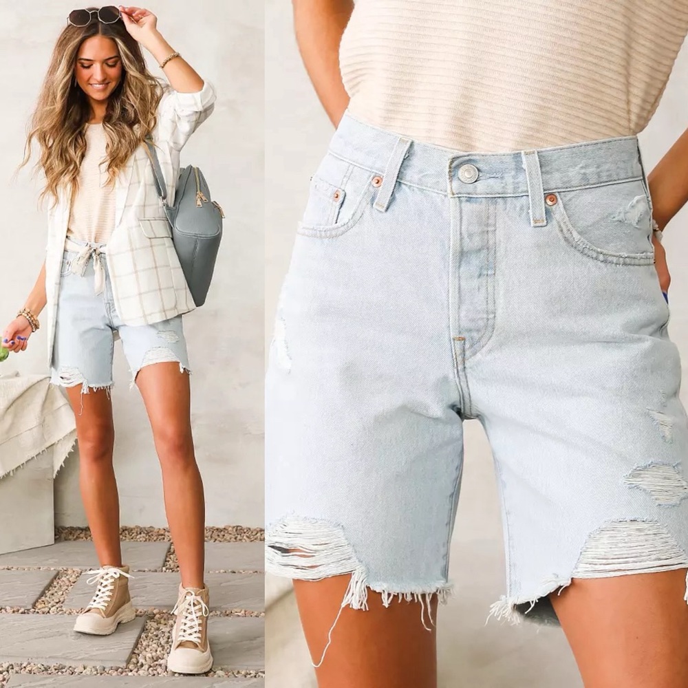 Levi's Light Blue Distressed Women Shorts